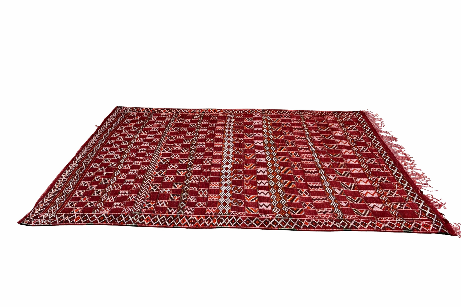 Vintage Moroccan Beni Mguild Rug 6x11 – Handwoven Wool Berber Rug, Deep Red Tribal Carpet