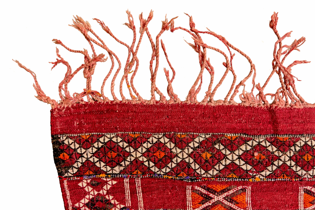 Vintage Moroccan Beni Mguild Rug 6x11 – Handwoven Wool Berber Rug, Deep Red Tribal Carpet