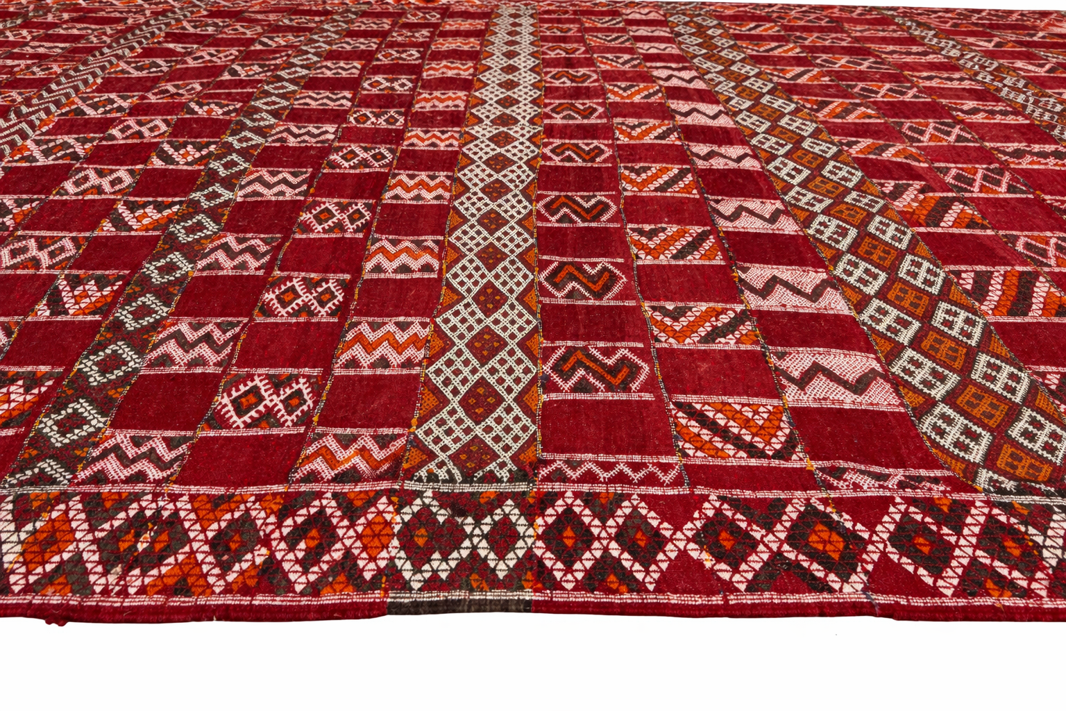 Vintage Moroccan Beni Mguild Rug 6x11 – Handwoven Wool Berber Rug, Deep Red Tribal Carpet