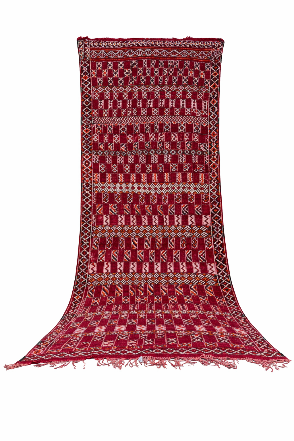 Vintage Moroccan Beni Mguild Rug 6x11 – Handwoven Wool Berber Rug, Deep Red Tribal Carpet