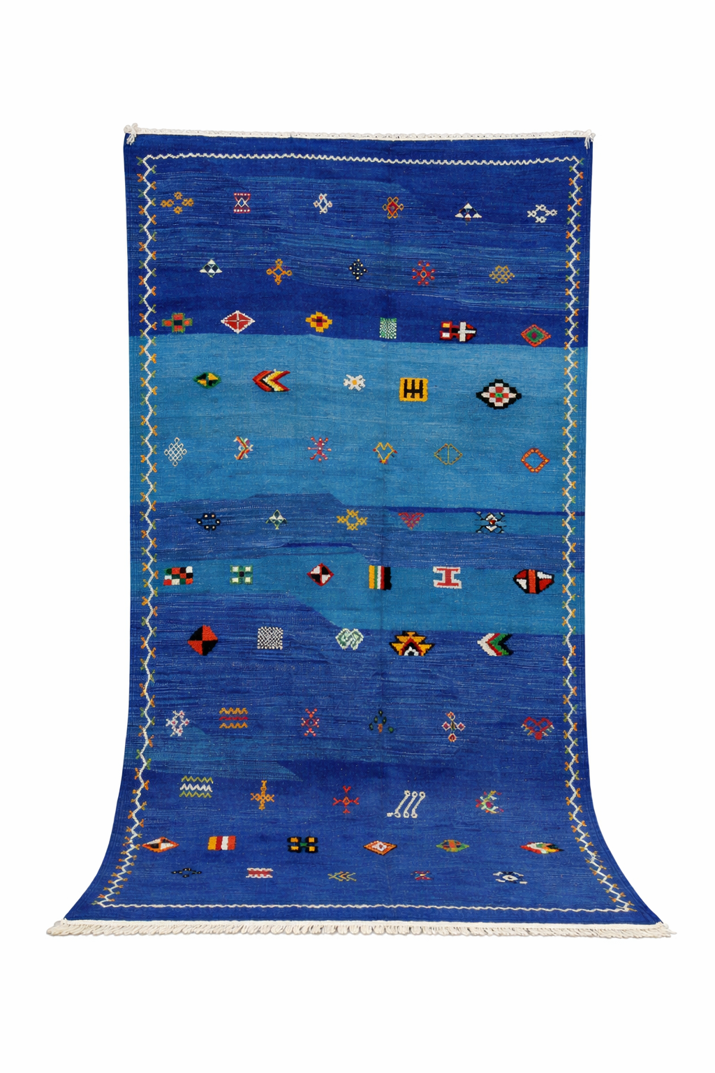 Vibrant Moroccan Rug 7x8 - Handmade Blue Berber Rug - Akhnif Square Carpet