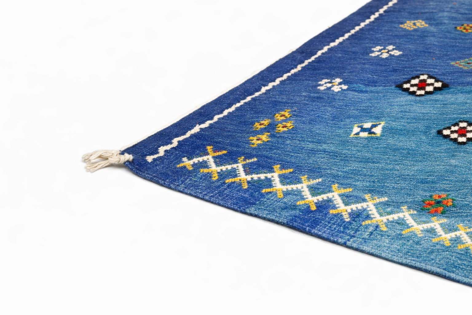 Vibrant Moroccan Rug 7x8 - Handmade Blue Berber Rug - Akhnif Square Carpet